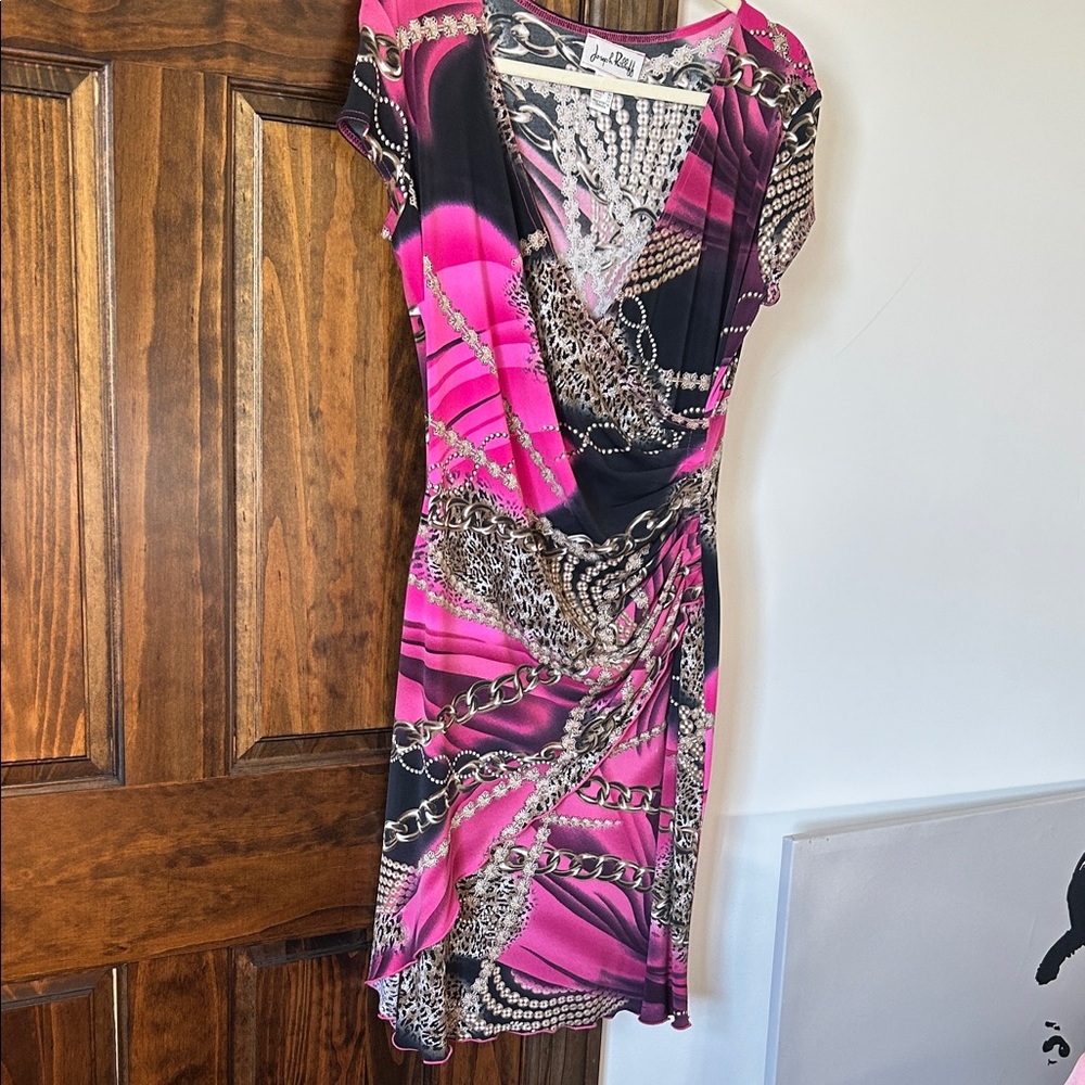 Joseph Ribkoff Pink and Black Asymmetrical Wrap Dress